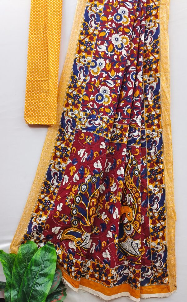 Traditional kalamkari mul cotton saree
